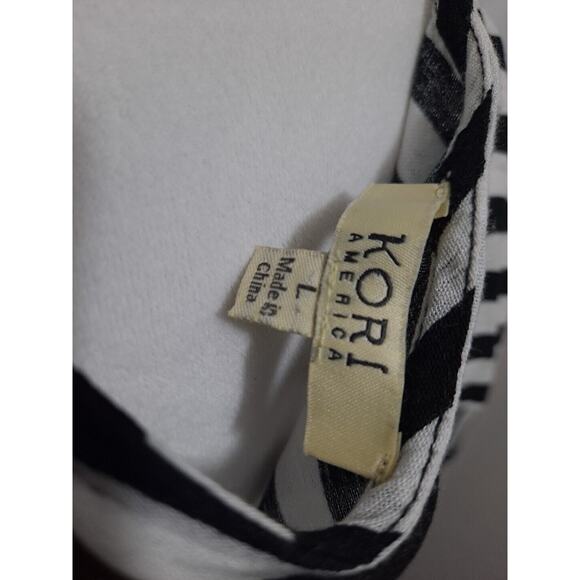 Kori America Boho Dress Size Large Drop Waist Sleeveless Black White Stripe - Picture 6 of 7